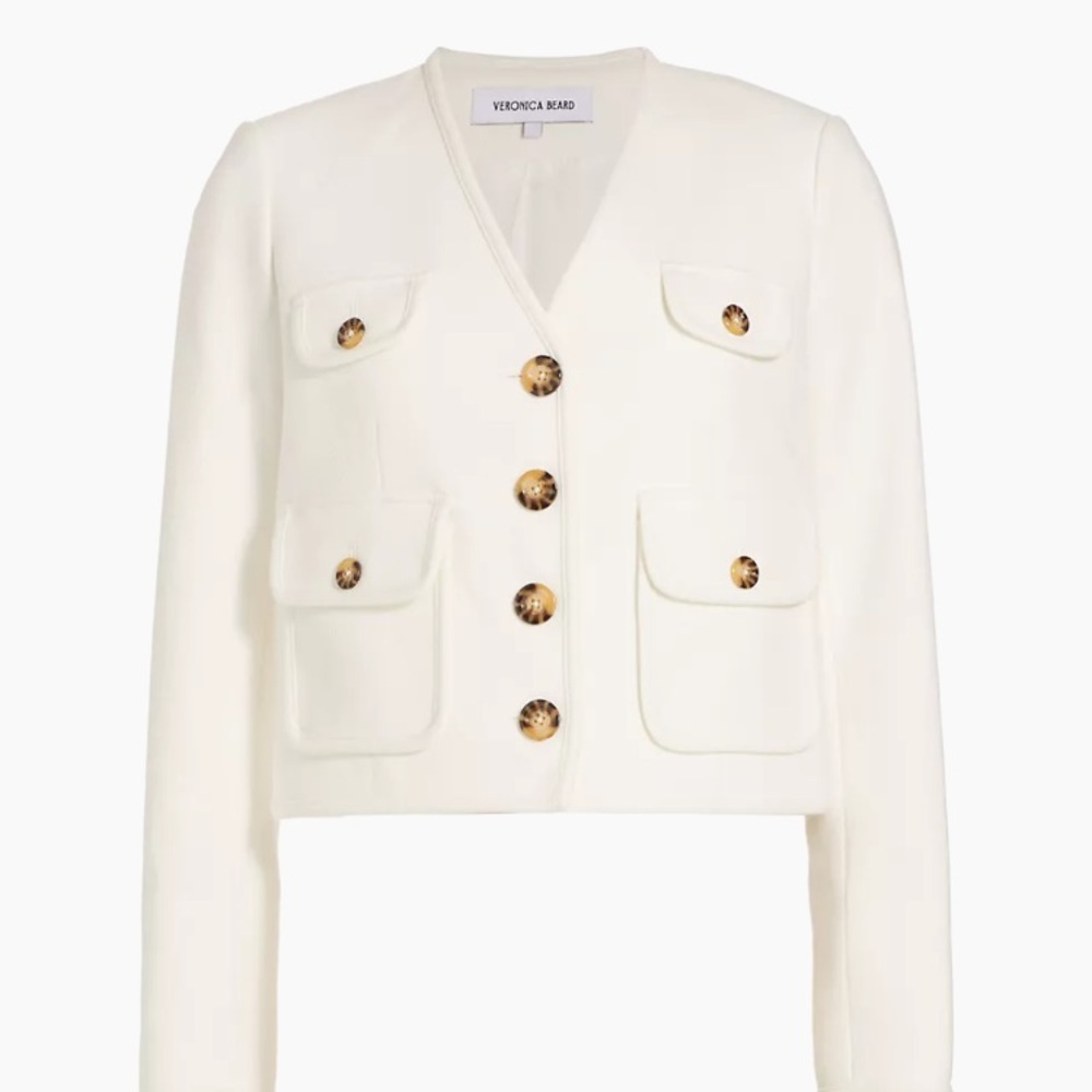 NWT Veronica Beard Isola Stretch Cotton-Blend V-Neck Jacket as 8 - Picture 5 of 9